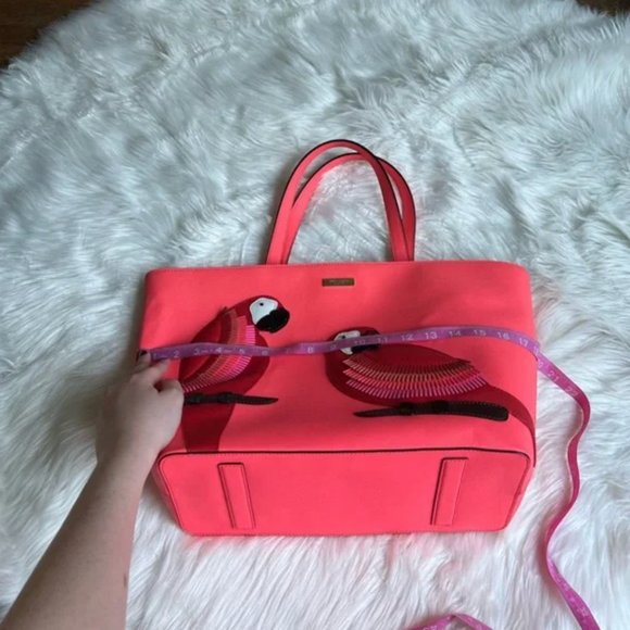 Kate Spade Talk The Talk leather parrot pink black red tote bag tropical tote - Picture 11 of 11